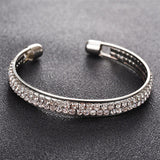 ROMAD 2 Rows Opening Bracelets Women Crystal Rhinestone Bangle Wristband Cuff Open Bracelets Wedding Party Charms Jewelry R2